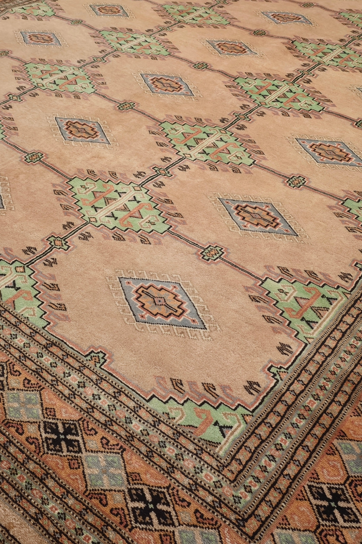 Blush Camel and Sage Alternating Lattice, Hand-Knotted Wool Rug
