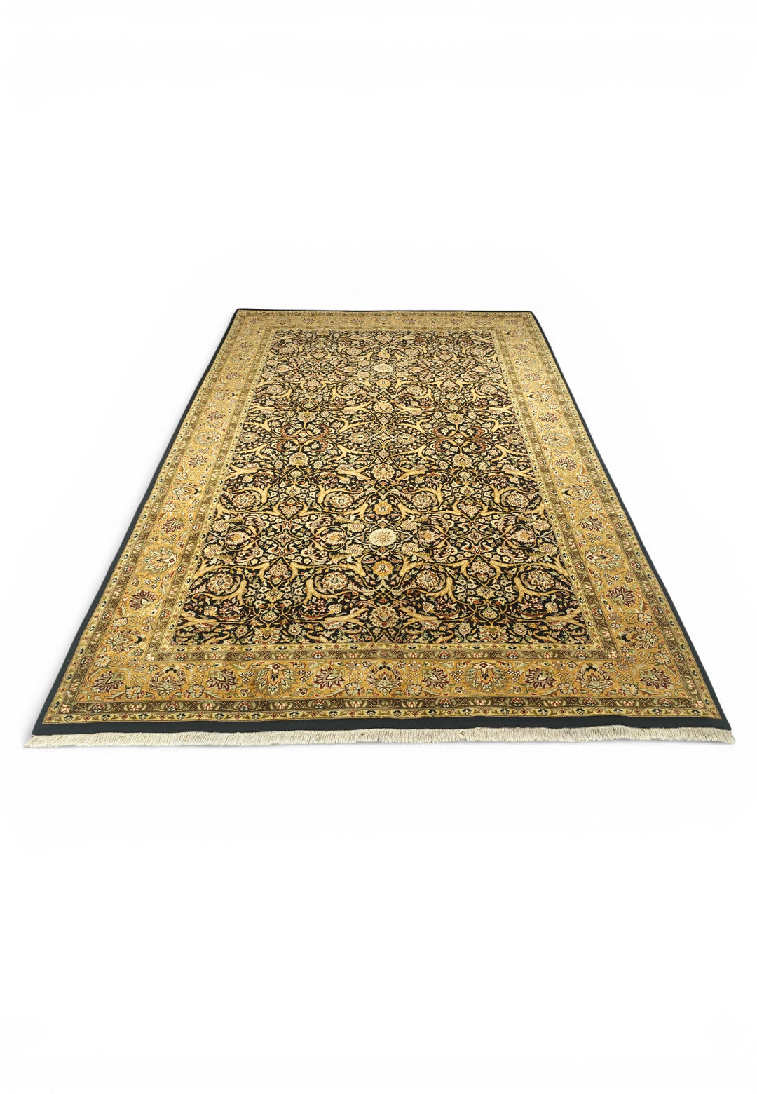 Black and Gold Floral Vine, Hand-Knotted Wool Rug