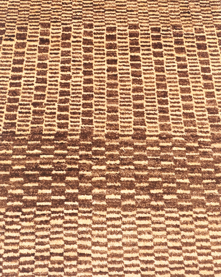 Brown Checkerboard Gabbeh, Hand-Knotted Afghan Wool Rug