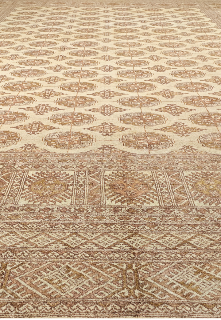 Antique Cream Turkmen Gül Bokhara, Hand-Knotted Wool Rug