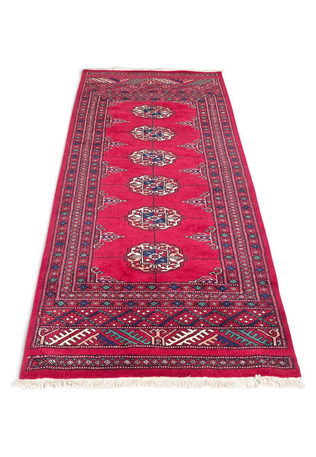 Madder Red and Ivory Turkmen Gül Bokhara, Hand-Knotted Wool Rug