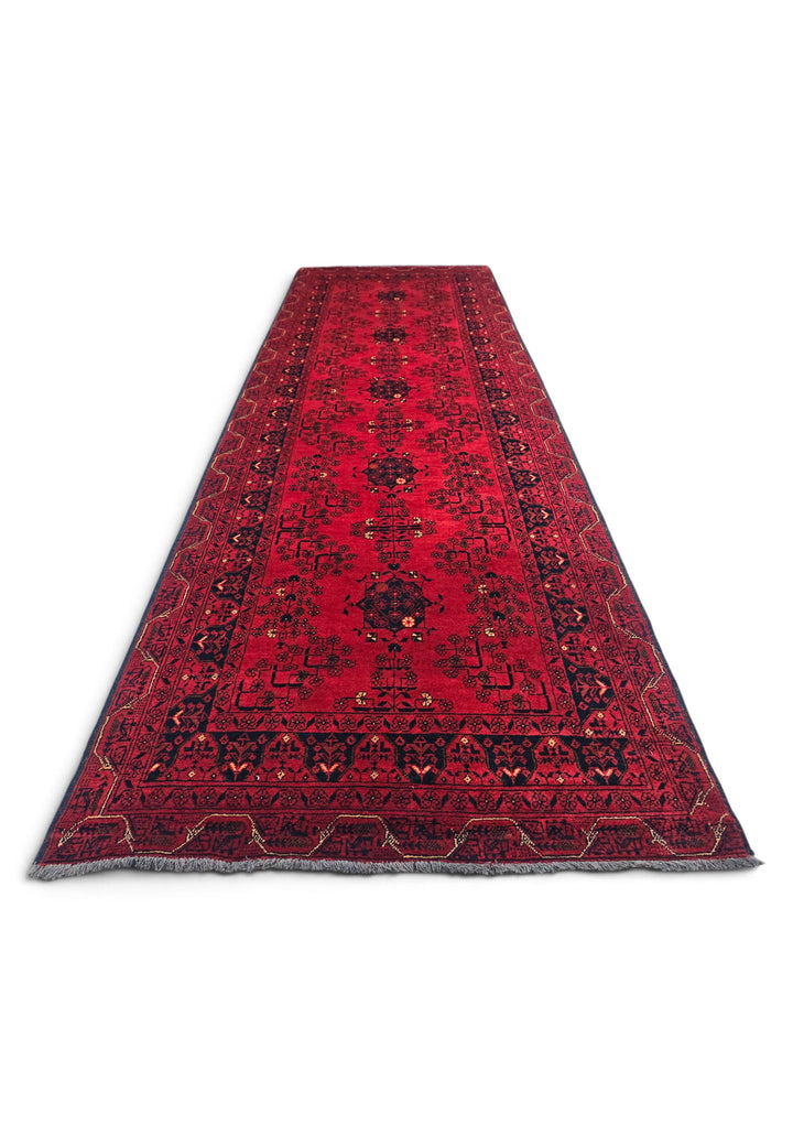 Crimson and Black Khan Muhammadi Runner, Hand-Knotted Wool