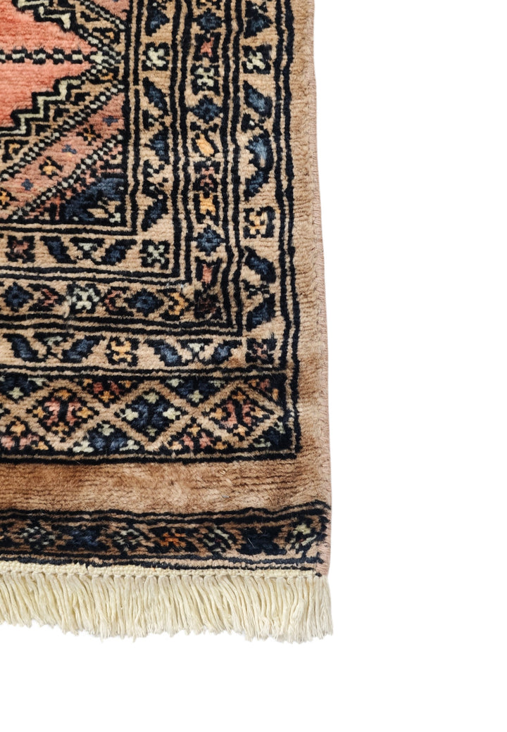 Camel and Salmon Saf Prayer Design, Hand-Knotted Wool Rug