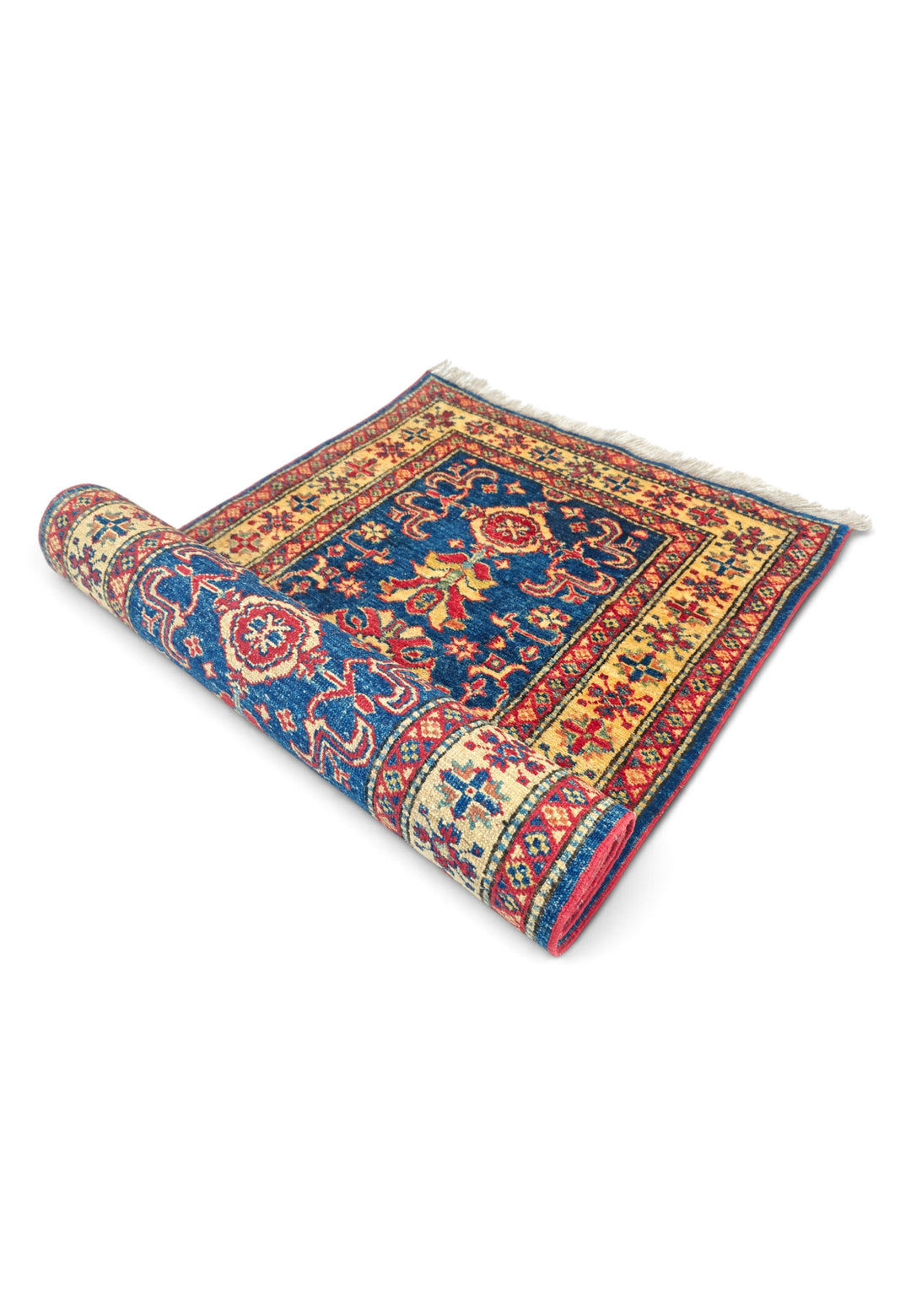 Navy and Gold All-Over Floral Rug, Hand-Knotted Sherwan