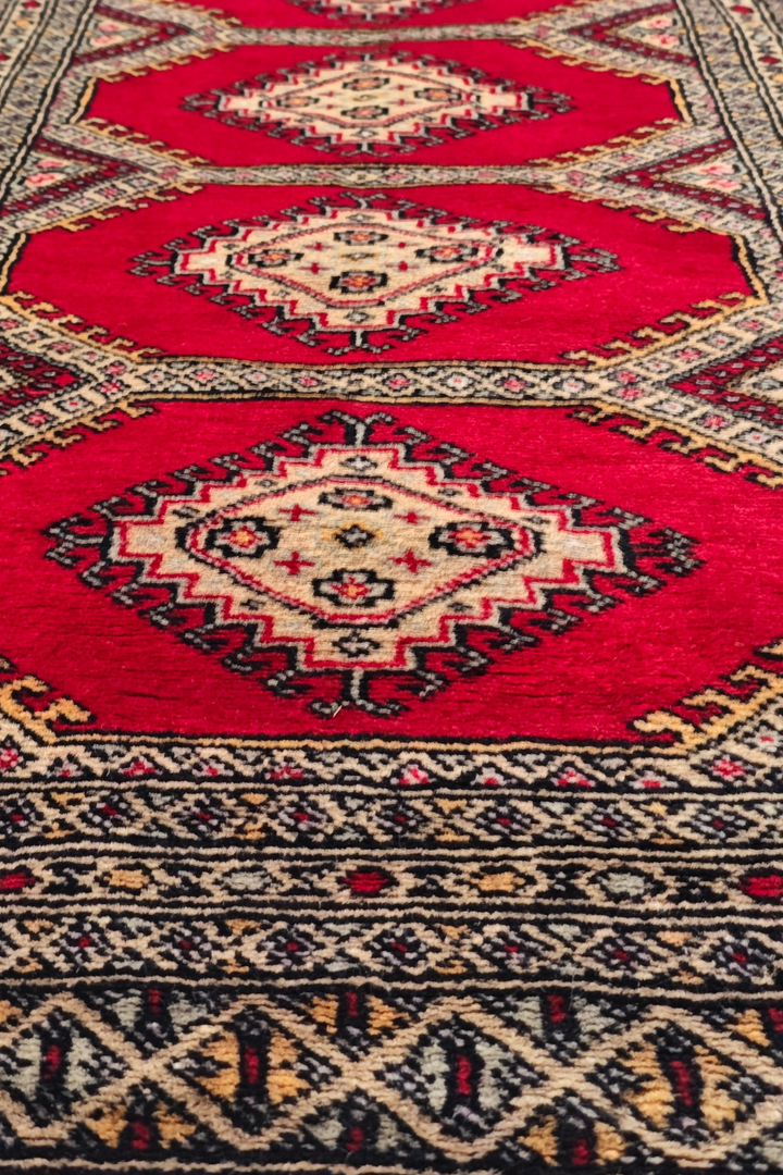 Ruby Red and Ivory Diamond Gül Jaldar Rug, Hand-Knotted Wool