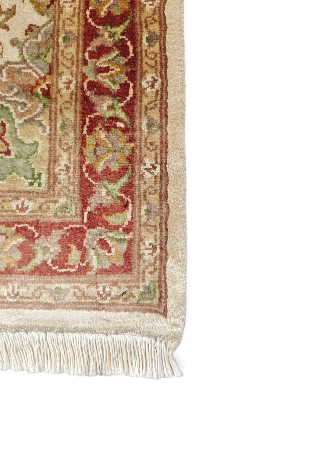 Ivory and Deep Red Tabriz Cloud Band Medallion, Hand-Knotted Wool and Silk Rug