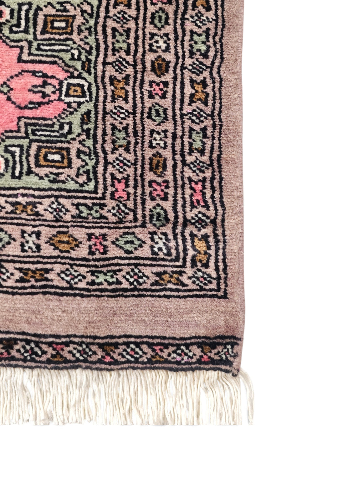 Taupe and Pink Three-Colour Saf, Hand-Knotted Wool Rug
