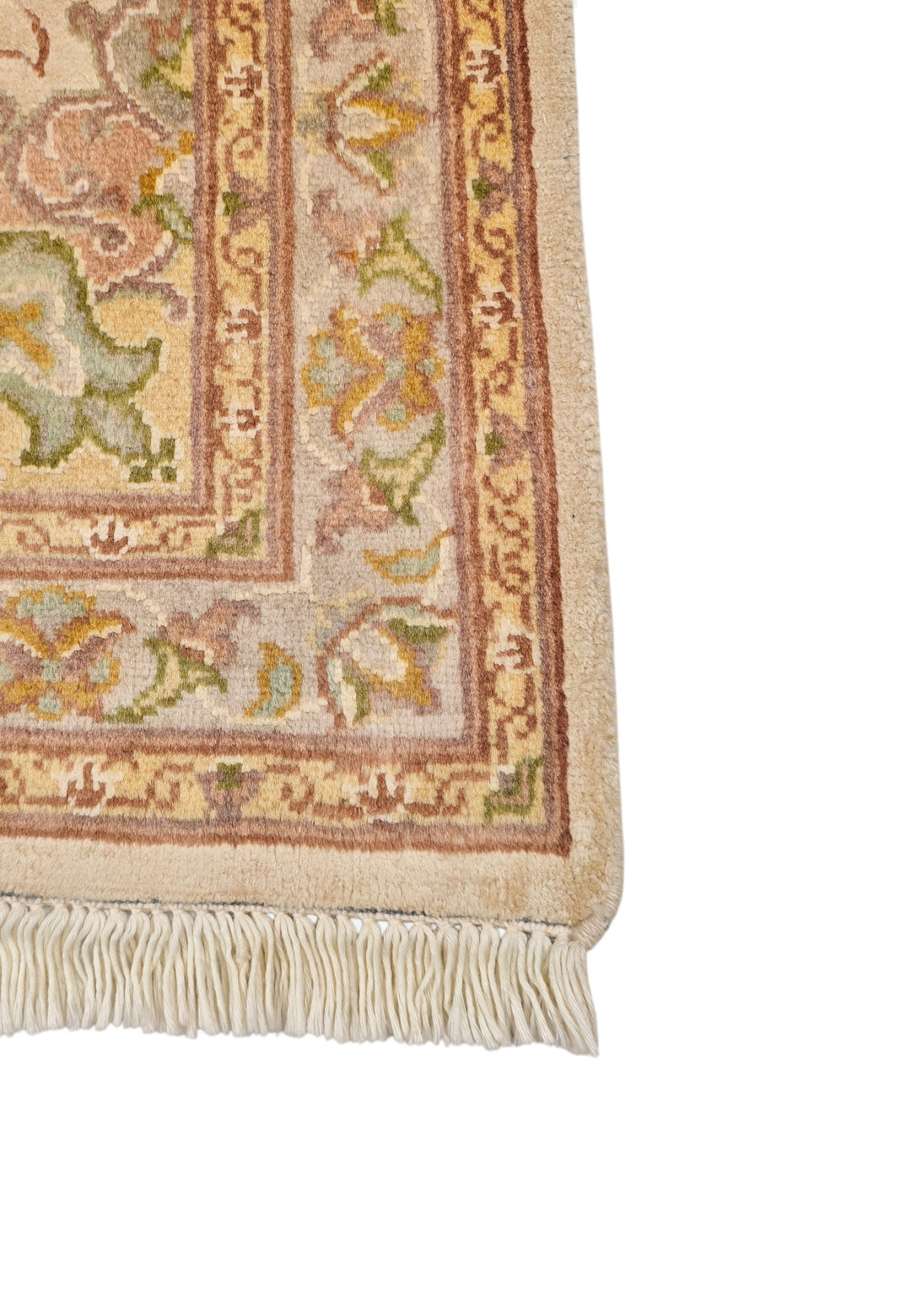 Ivory and Coral Medallion Tabriz, Hand-Knotted Wool and Silk Rug