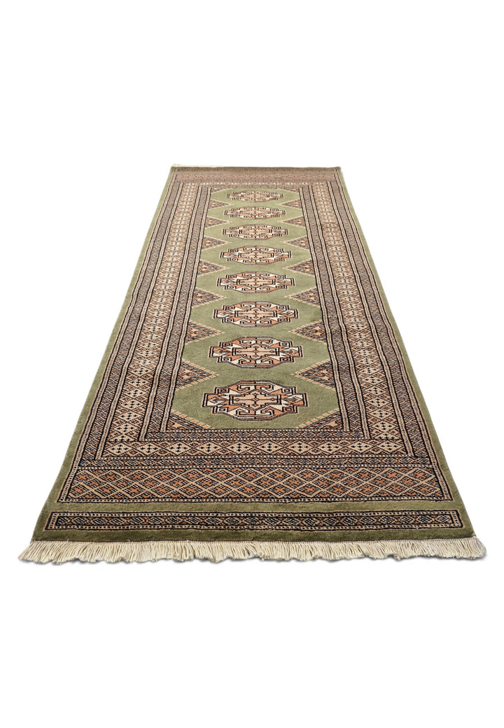 Olive Green and Beige Yamoud Rug, Hand-Knotted Wool