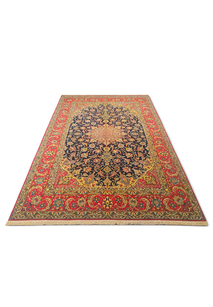Black and Red Medallion Sirafian Isfahan, Hand-Knotted Wool Rug