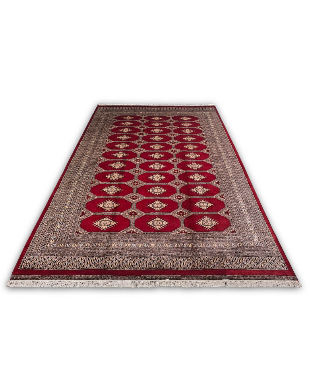 Deep Red Diamond Gül Jaldar Rug, Hand-Knotted Pakistani Wool