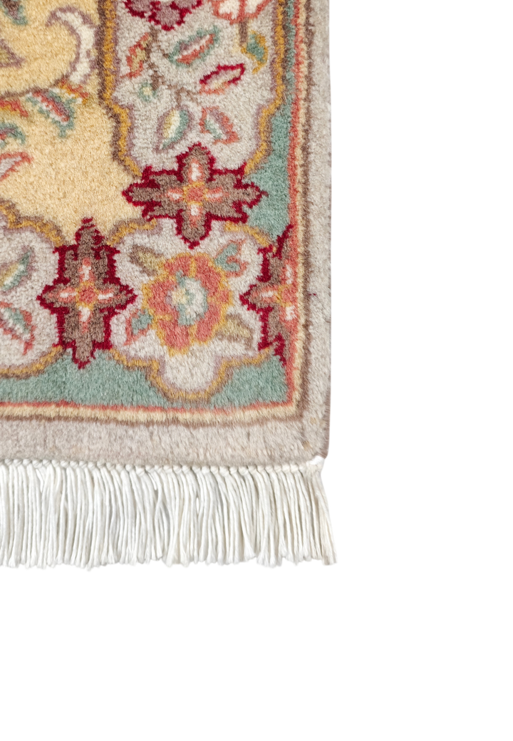 Gold and Grey French Floral Panel, Hand-Knotted Wool Rug