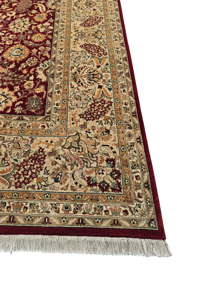 Burgundy and Camel Shah Abbasi Floral, Hand-Knotted Wool Rug