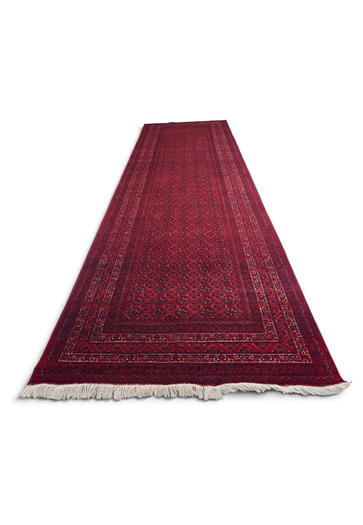Deep Red Turkmen Gül Khan Muhammadi Runner, Hand-Knotted Wool