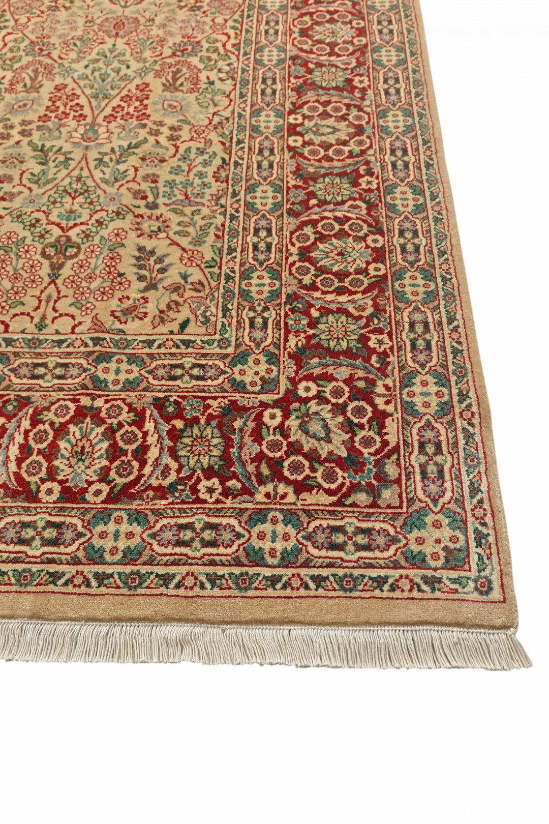 Cream and Red Floral, Hand-Knotted Pakistani Wool Rug