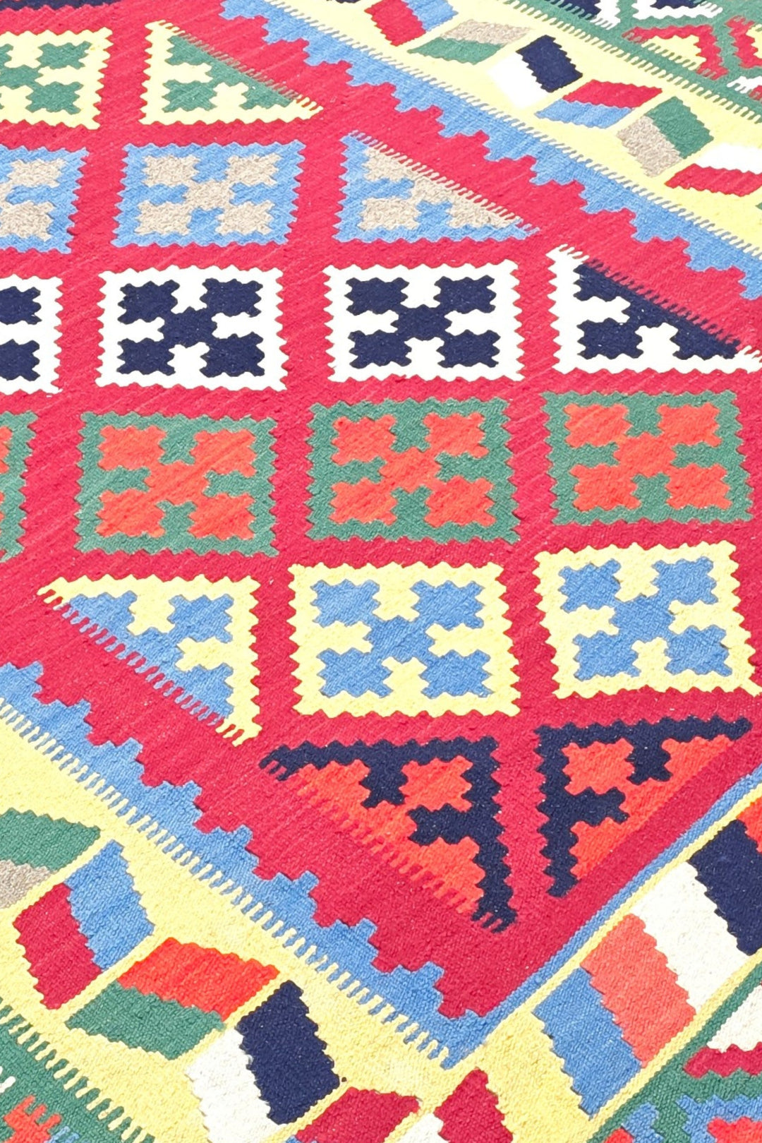 Cerise and Green Qashqai Medallion Kilim, Hand-Woven Wool