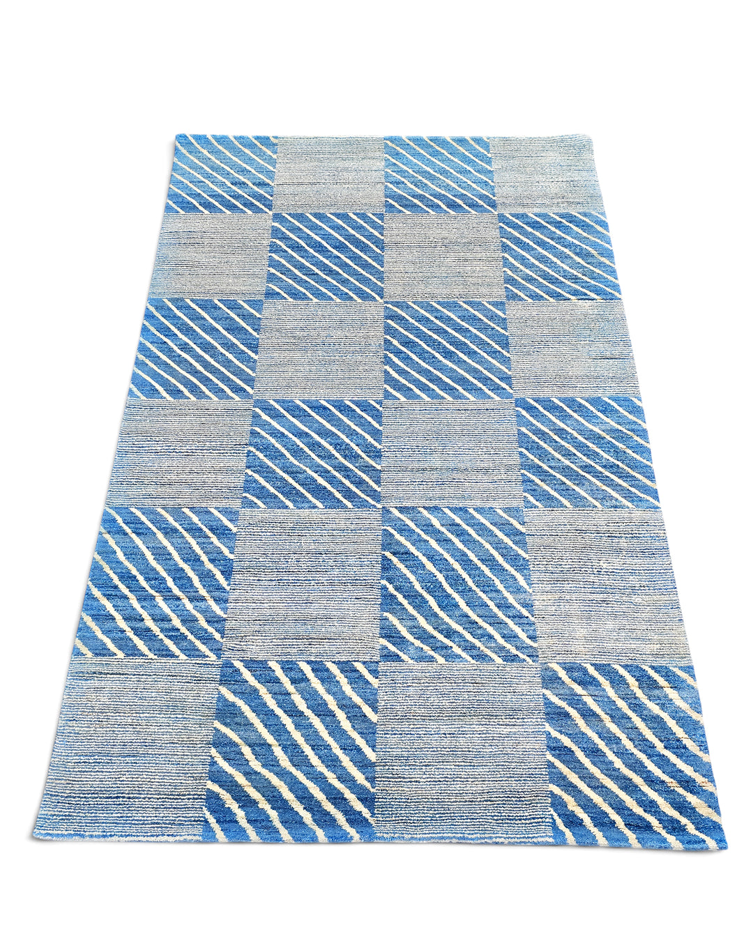 Coastal Check Gabbeh, Hand-Knotted Afghan Wool Rug