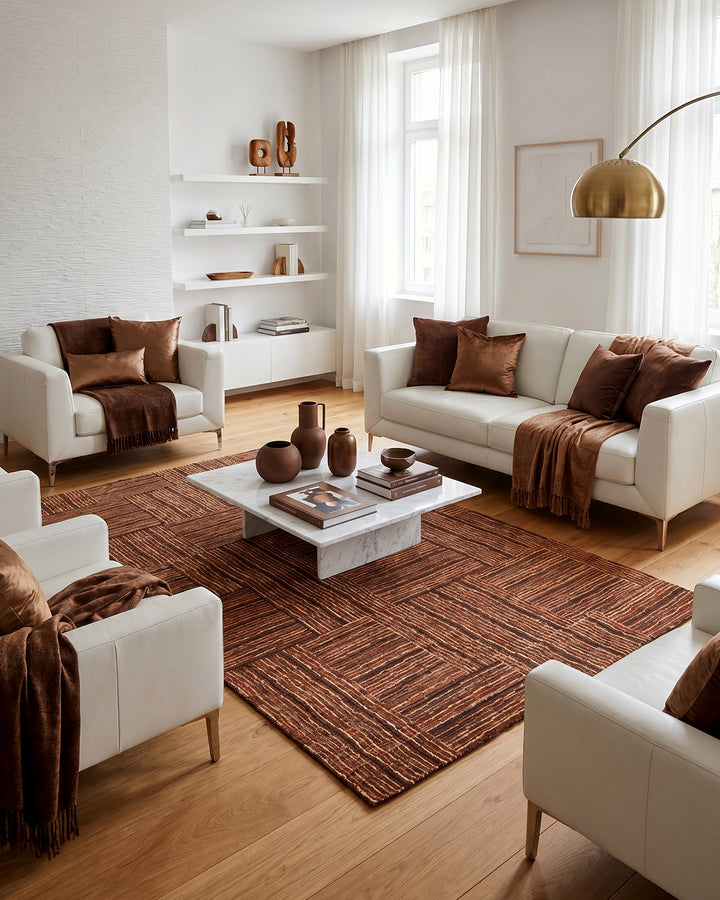 Cinnamon Patchwork Gabbeh, Hand-Knotted Afghan Wool Rug