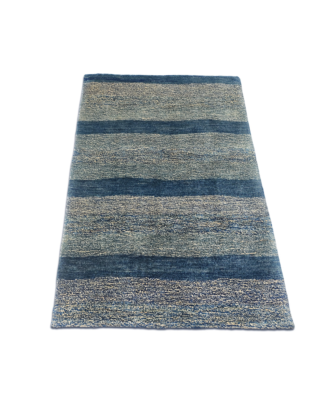 Denim Blue Stripe Gabbeh, Hand-Knotted Afghan Wool Rug