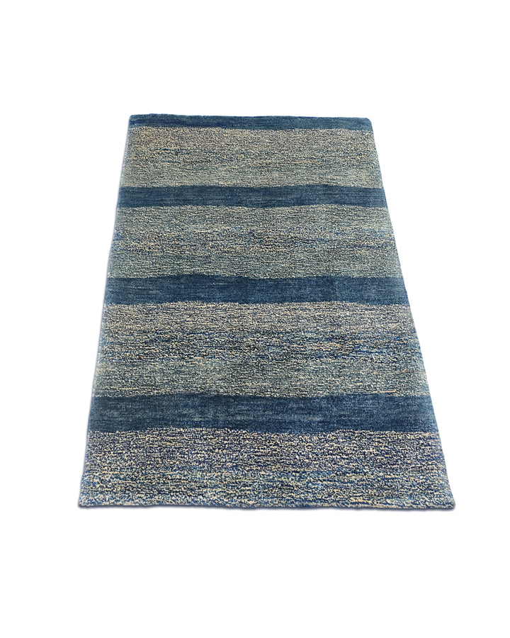 Denim Blue Stripe Gabbeh, Hand-Knotted Afghan Wool Rug