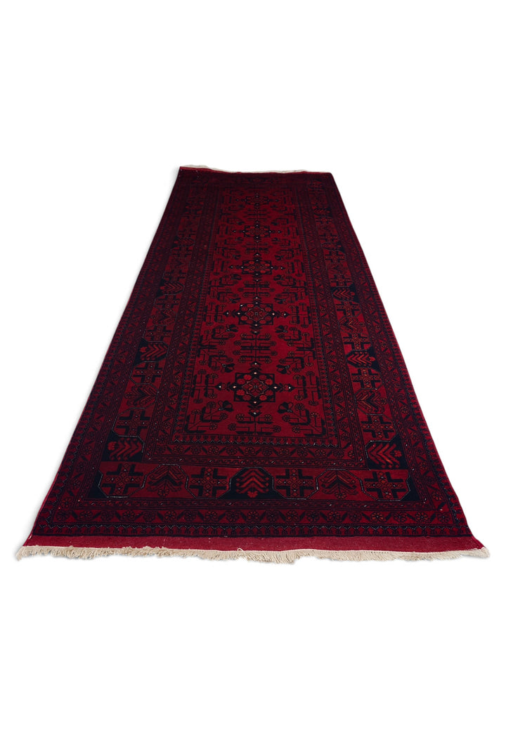 Deep Red Diamond Medallion Khan Muhammadi Rug, Hand-Knotted Wool