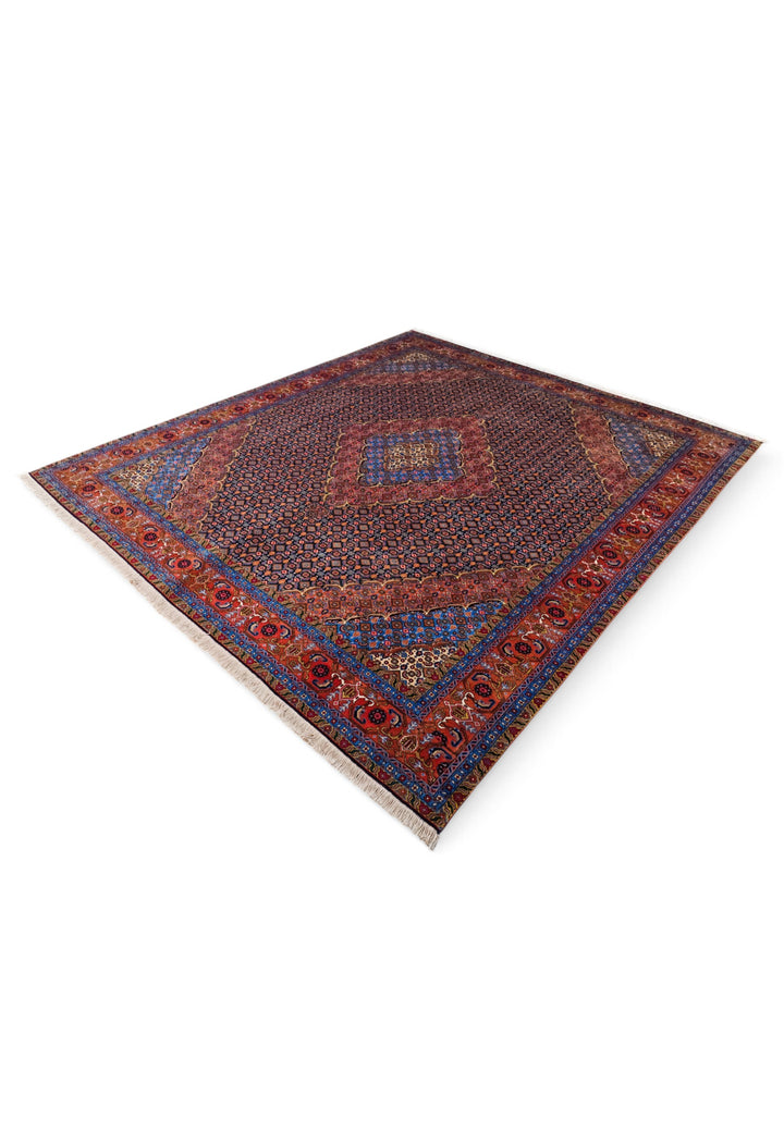 Slate Blue and Salmon Mahi Medallion, Hand-Knotted Wool Rug
