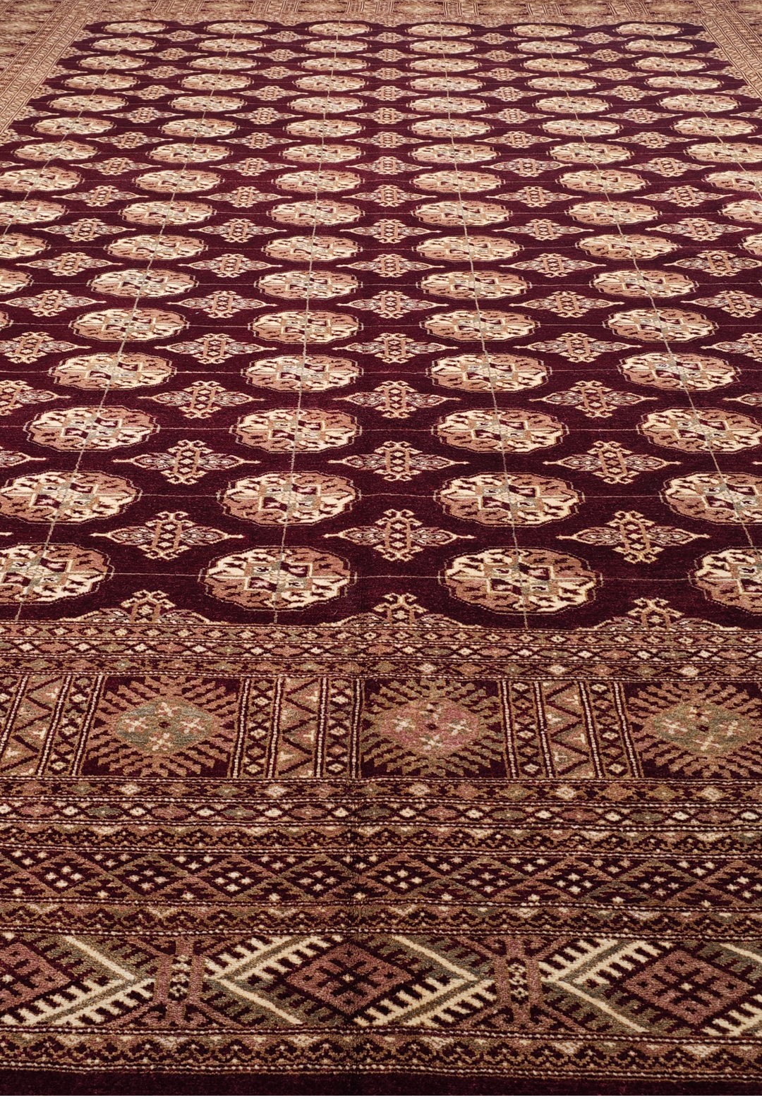 Aubergine and Tan Bokhara, Hand-Knotted Wool Rug