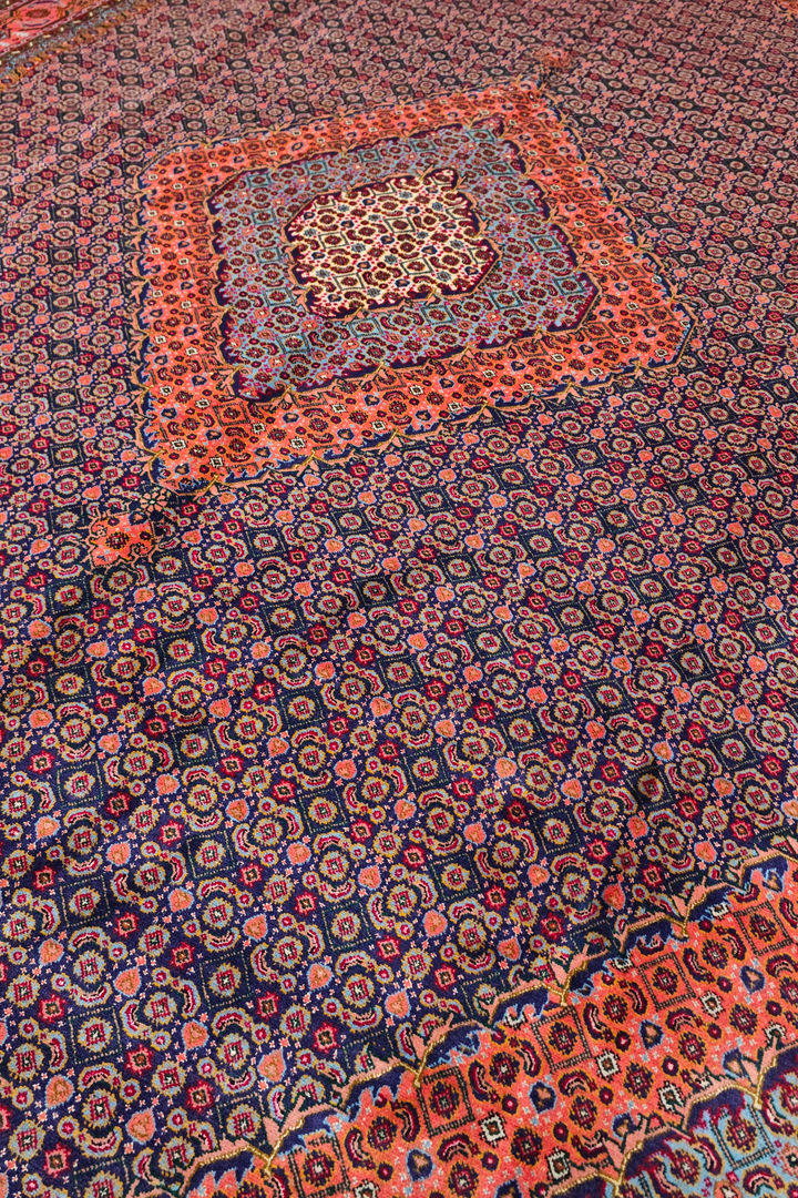 Rose and Indigo Herati Medallion, Hand-Knotted Wool Rug