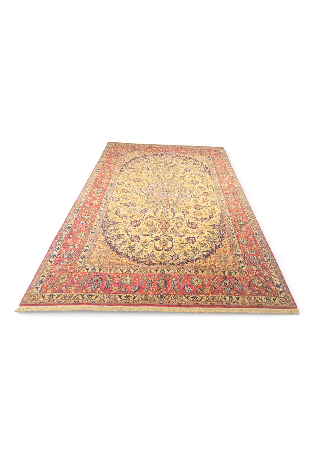 Gold and Terracotta Oval Field Sirafian Isfahan, Hand-Knotted Wool Rug