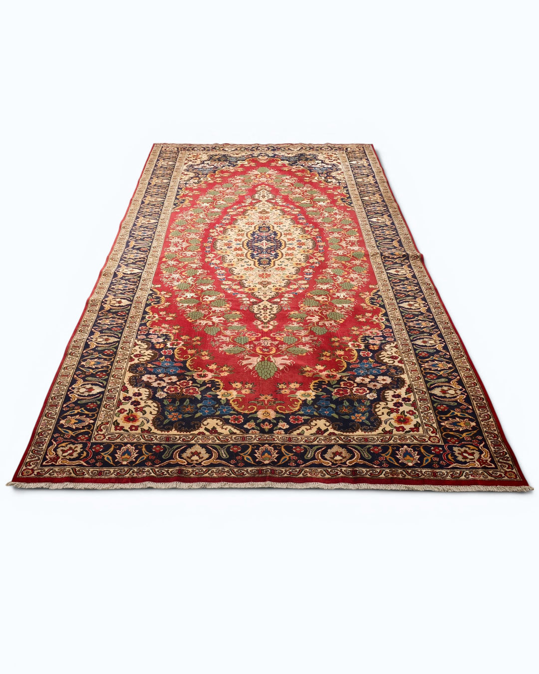 Red &amp; Navy Floral Medallion Rug, Hand-Knotted Afghani Sherwan