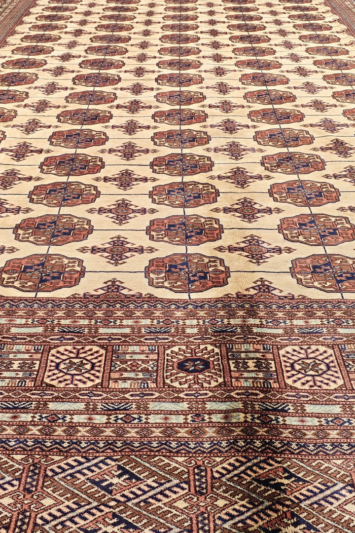 Ivory and Chestnut Turkmen Gül Bokhara, Hand-Knotted Sherwan