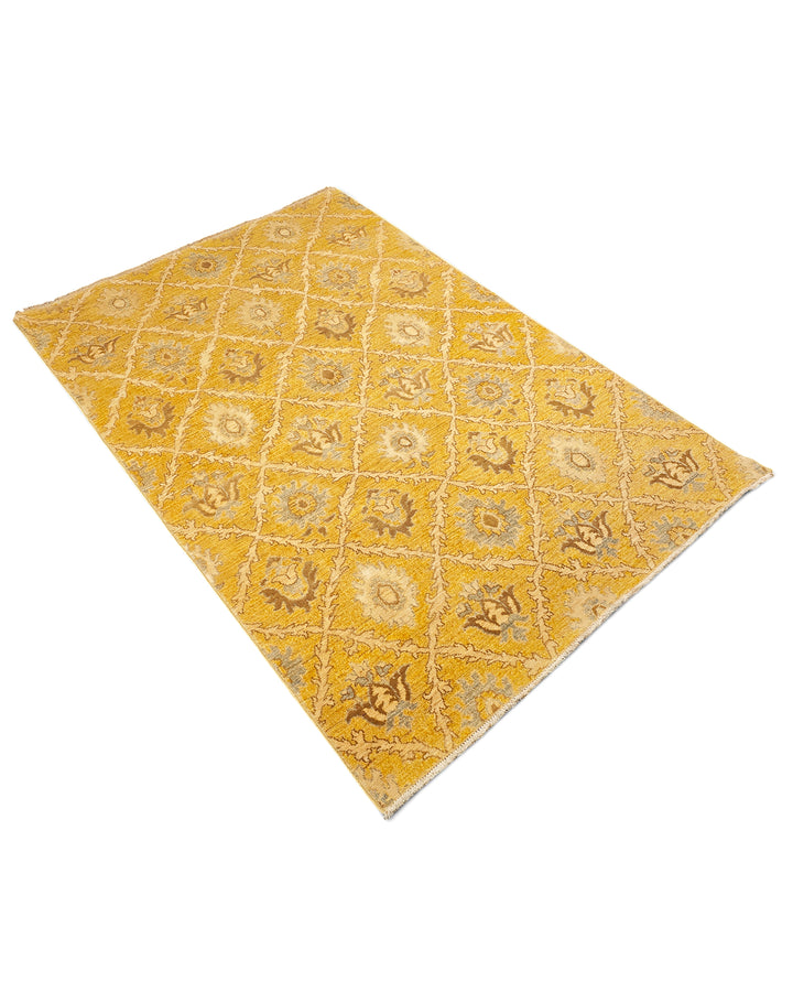 Goldenrod Trellis Gabbeh, Hand-Knotted Afghan Wool &amp; Silk Rug