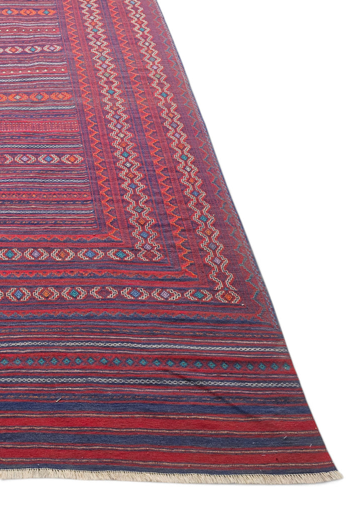 Rose Red and Plum Kilim, Hand-Woven Wool