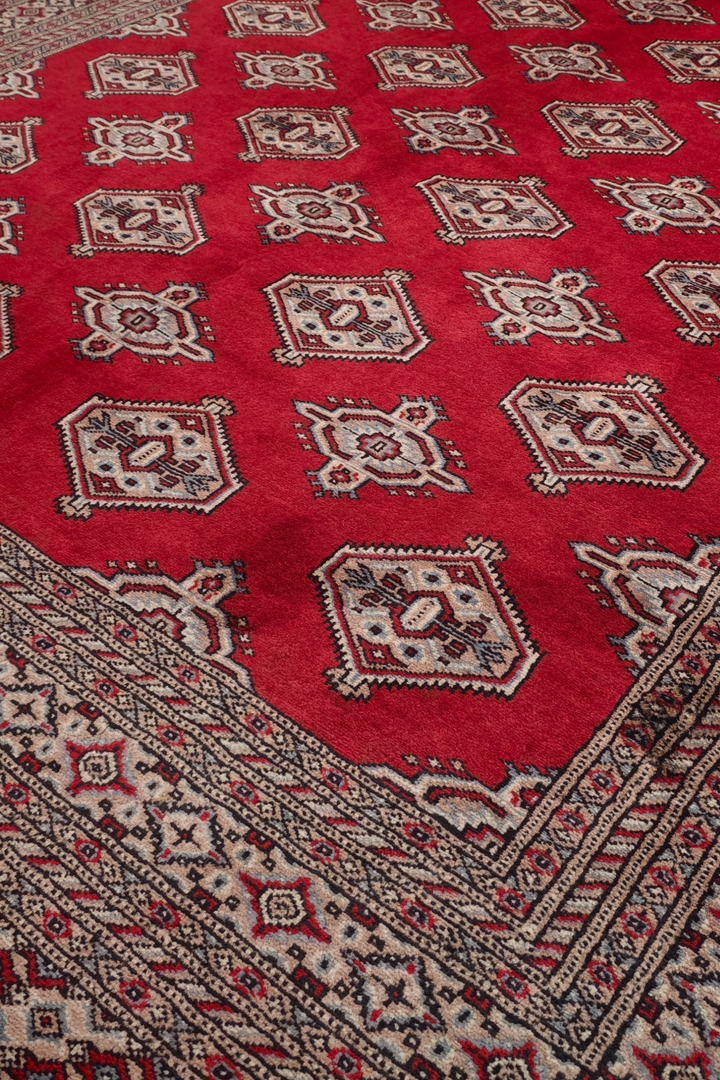 Deep Crimson Turkmen Gül Bokhara, Hand-Knotted Wool Rug