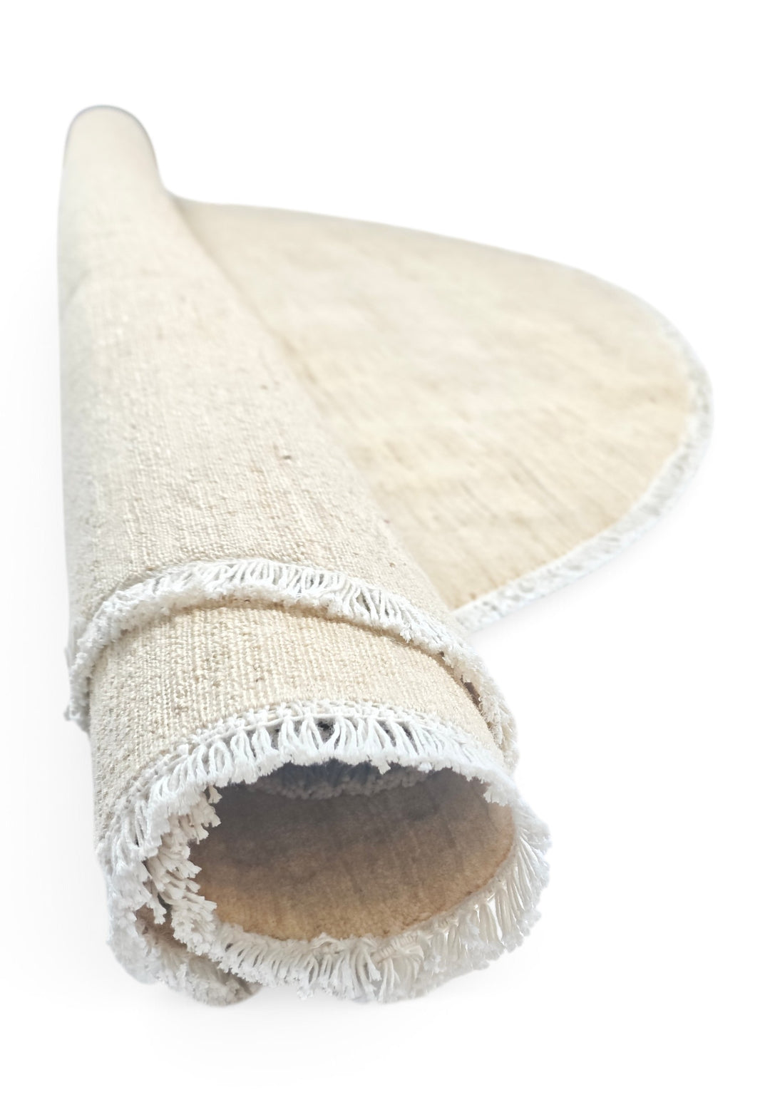 Warm Ivory Plain Round, Hand-Knotted Wool Rug