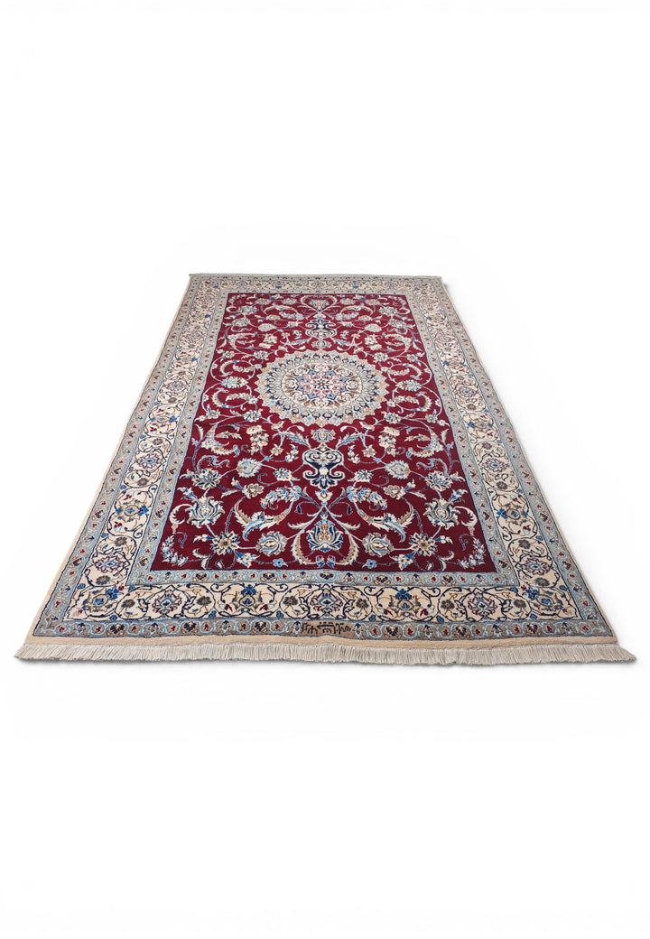 Wine-Red Medallion Persian Nain, Hand-Knotted Wool Rug