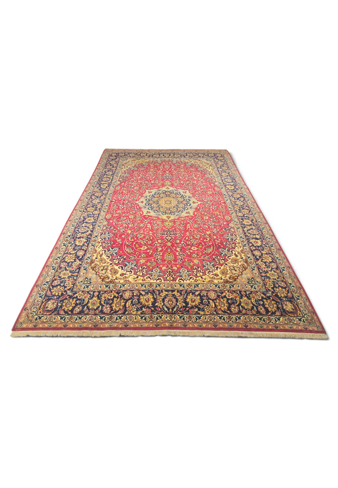 Crimson and Gold Medallion Sirafian Isfahan, Hand-Knotted Wool Rug