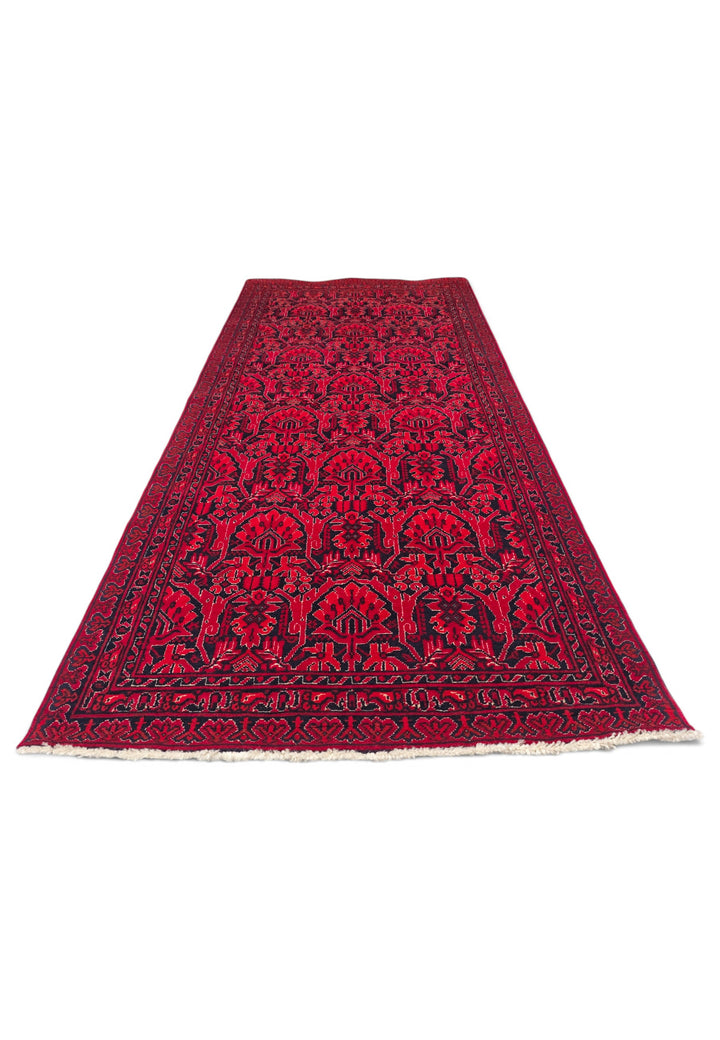 Red and Black Khan Muhammadi Rug, Hand-Knotted Wool