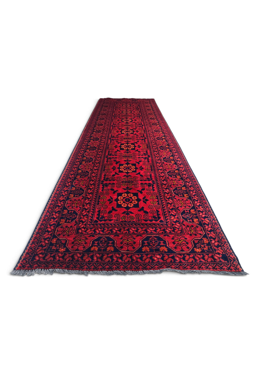 Coral and Gold Khan Muhammadi Runner, Hand-Knotted Wool