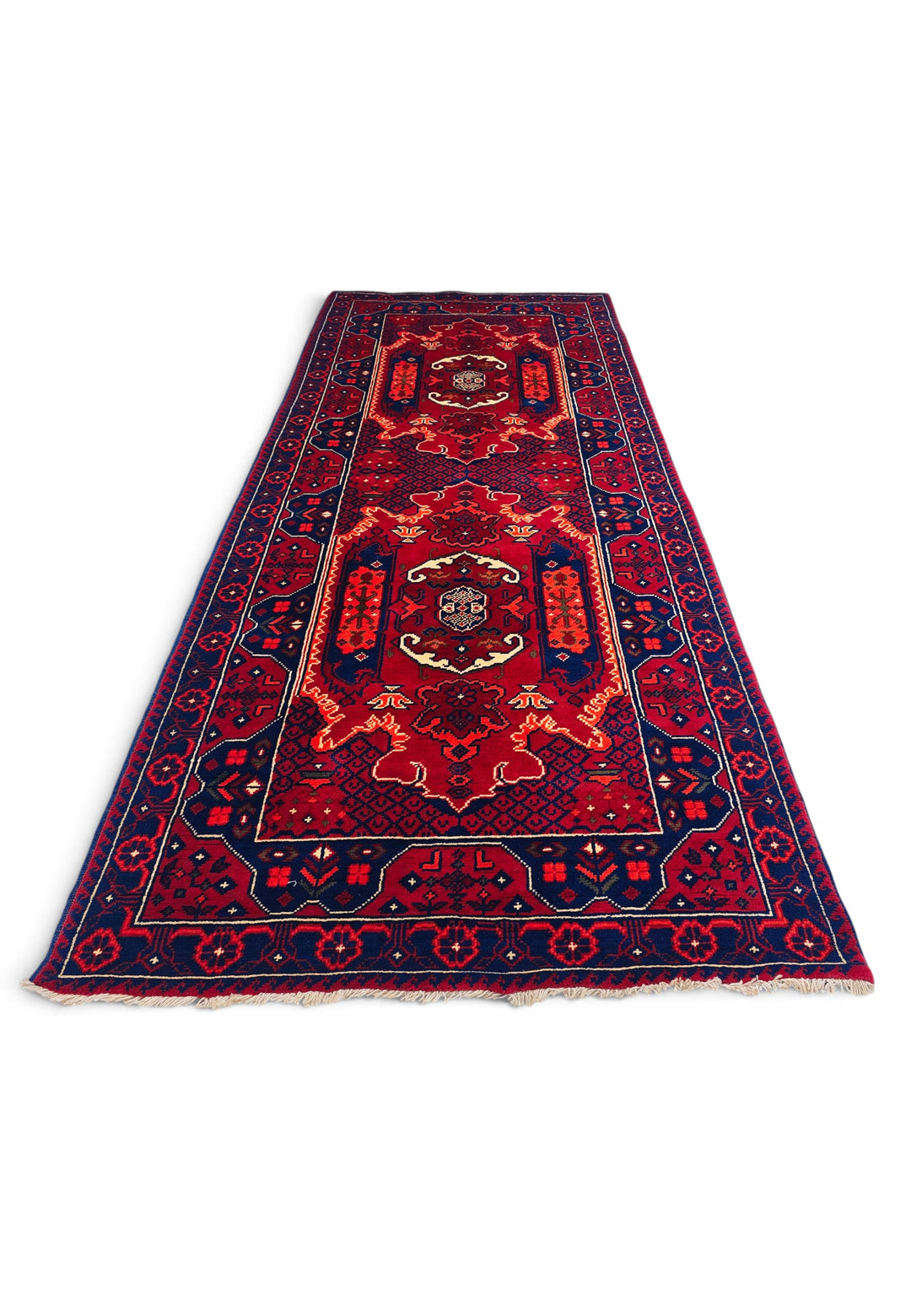 Crimson and Navy Khan Muhammadi Rug, Hand-Knotted Wool