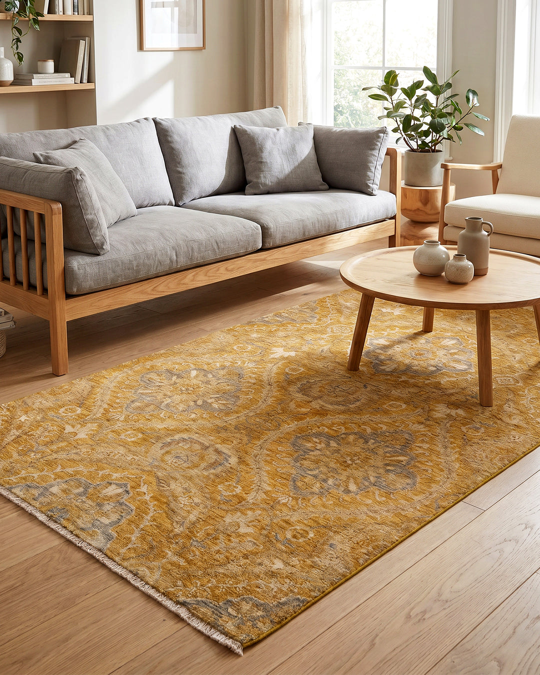 Amber Garden Gabbeh, Hand-Knotted Afghan Wool &amp; Silk Rug