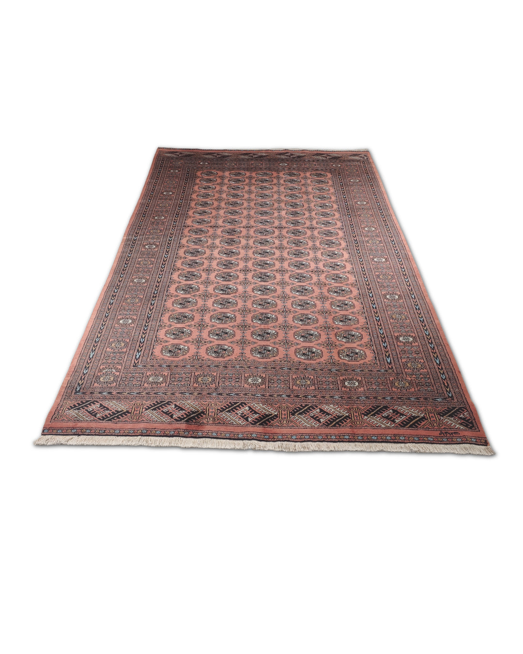 Terracotta and Espresso Turkmen Gül Bokhara, Hand-Knotted Wool Rug
