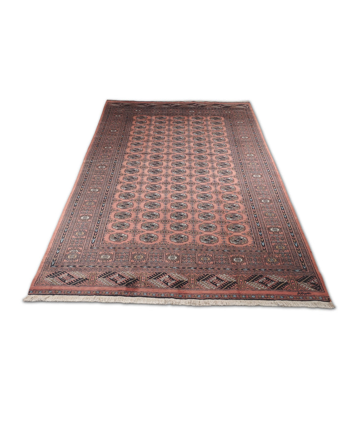 Terracotta and Espresso Turkmen Gül Bokhara, Hand-Knotted Wool Rug
