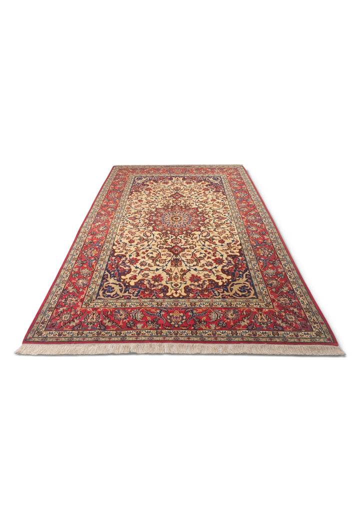 Gold and Red Medallion Sirafian Isfahan, Hand-Knotted Wool Rug