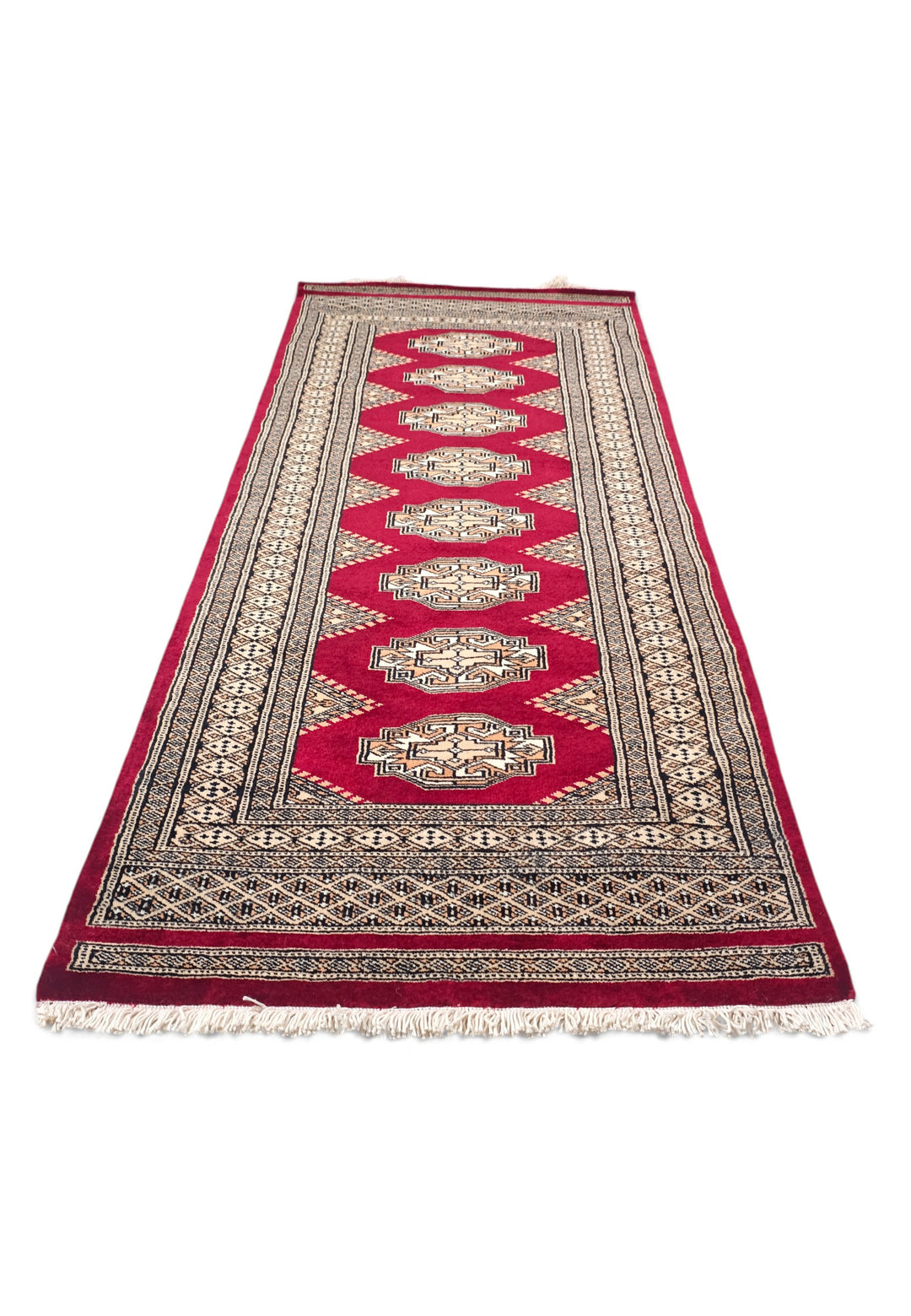 Wine Red and Beige Yamoud Rug, Hand-Knotted Wool
