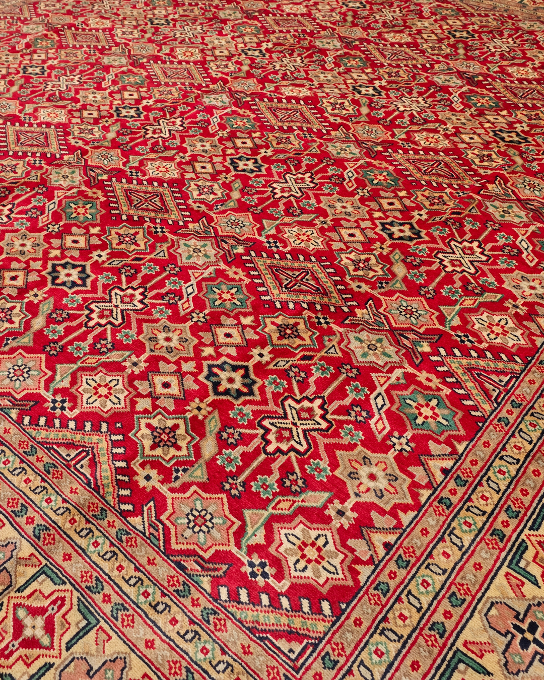 Red Pakistani Jaldar, Hand-Knotted Wool Rug