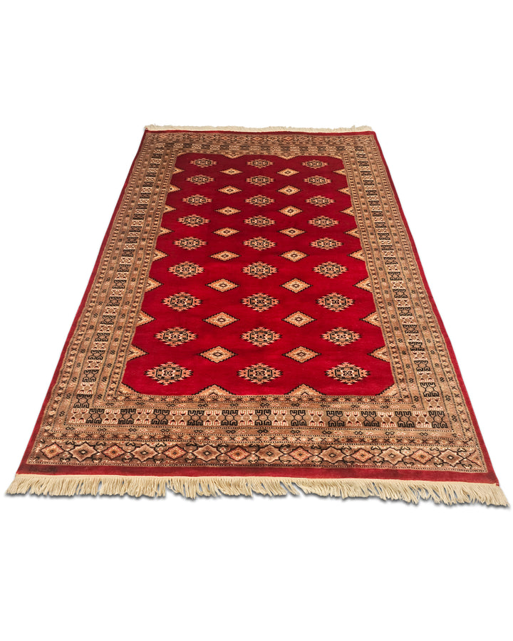 Red Diamond-Gül Jaldar Rug, Hand-Knotted Pakistani Wool &amp; Silk
