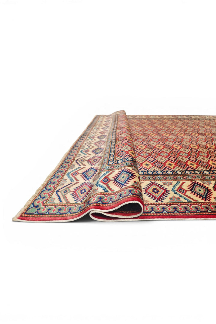 Red All-Over Diamond Lattice Rug, Hand-Knotted Afghani Sherwan