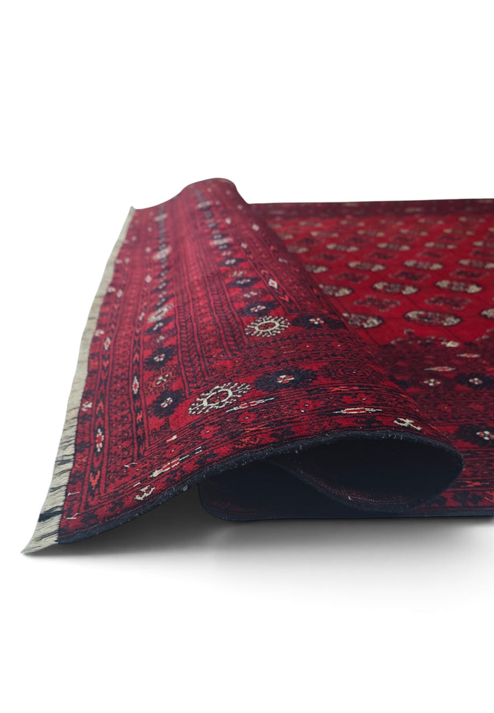 Wine Red Turkmen Gül Rug, Hand-Knotted Sherwan