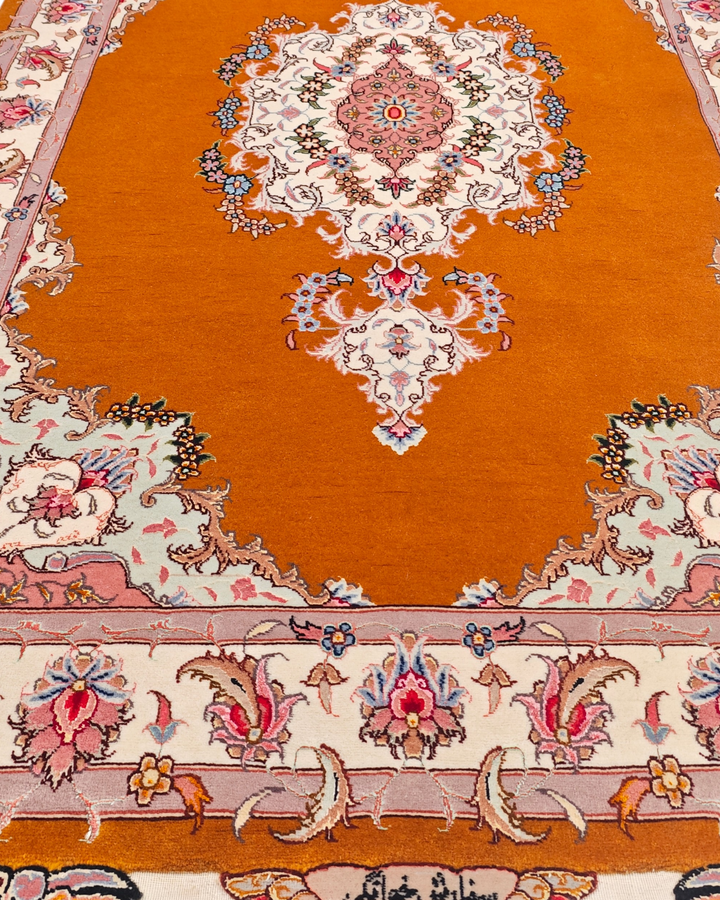 Gold Pakistani Jaldar Accent Rug, Hand-Knotted Wool